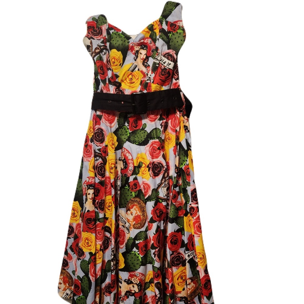 Hell Bunny Vixen Floral Print Dress with Belt